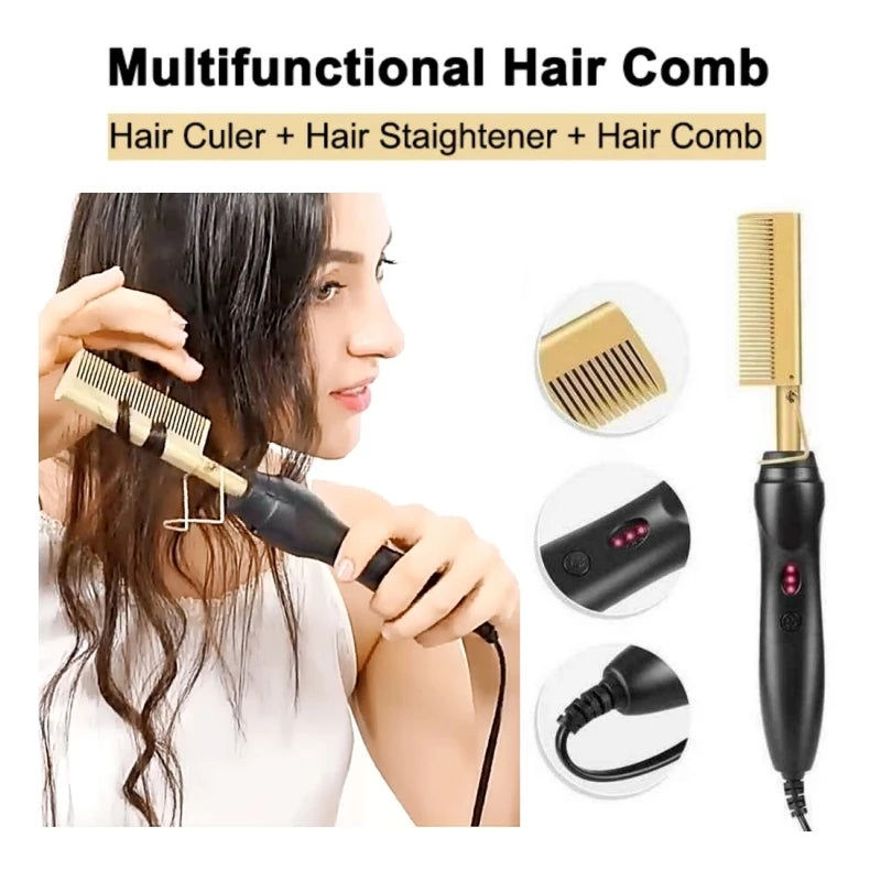Peigne Chauffant Portable 2-en-1 – Lissage & Mise en Forme