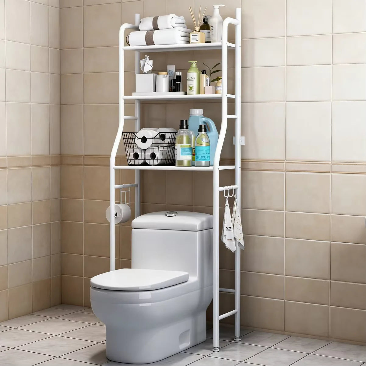 Étagère de Rangement 3 Niveaux pour Salle de Bain & Toilettes