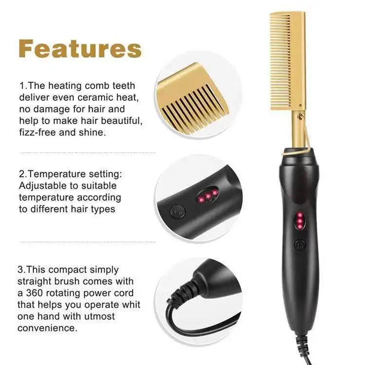 Peigne Chauffant Portable 2-en-1 – Lissage & Mise en Forme