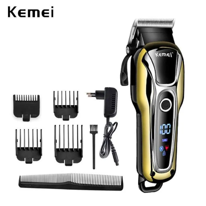 Tondeuse rechargeable professionnelle Kemei – KM-1990 + cape offerte (drap de coiffure)